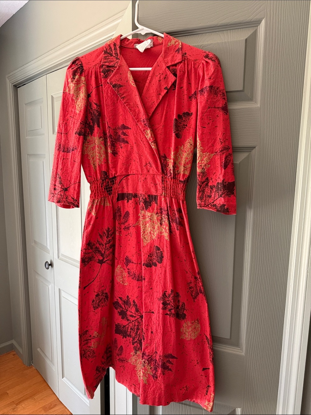 Vintage Sears Red Leaf Print Dress